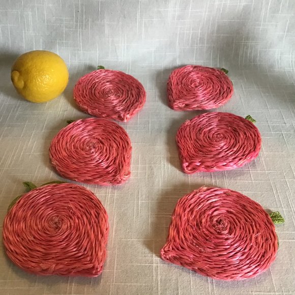Vintage woven grass coasters Set of 6 - Picture 6 of 7